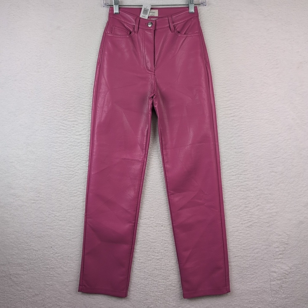 NWT Aritzia Wilfred Melina Pants Women's 00‎ Rhodon Pink Vegan Leather Straight